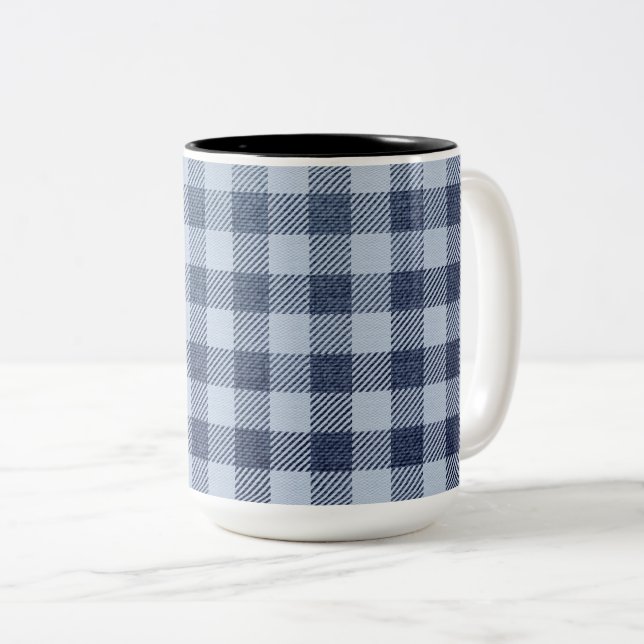 Blue Plaid Two-Tone Coffee Mug (Front Right)