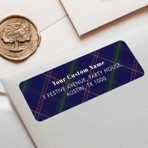 Blue Plaid Vintage Heritage Timeless Christmas Label