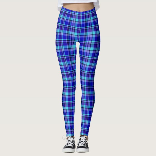 Blue Plaid Women's Leggings (Front)