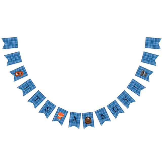 Blue Plaid Woodland Creature Baby Shower Bunting Bunting Flags (All)