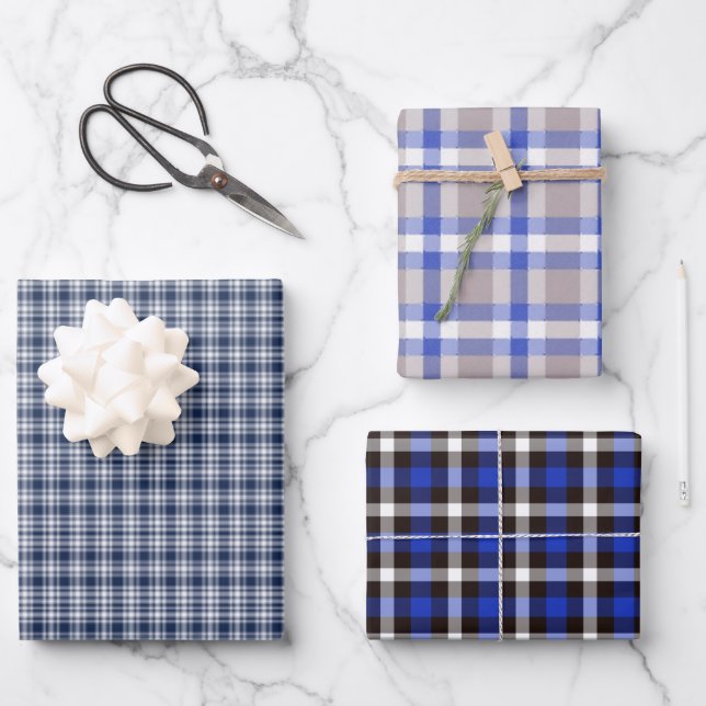 Blue Plaid Wrapping Paper Sheets (Front)