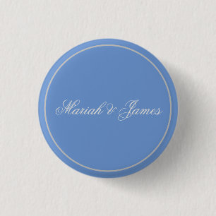 Blue Plain Elegant Minimalist Names Calligraphy Button