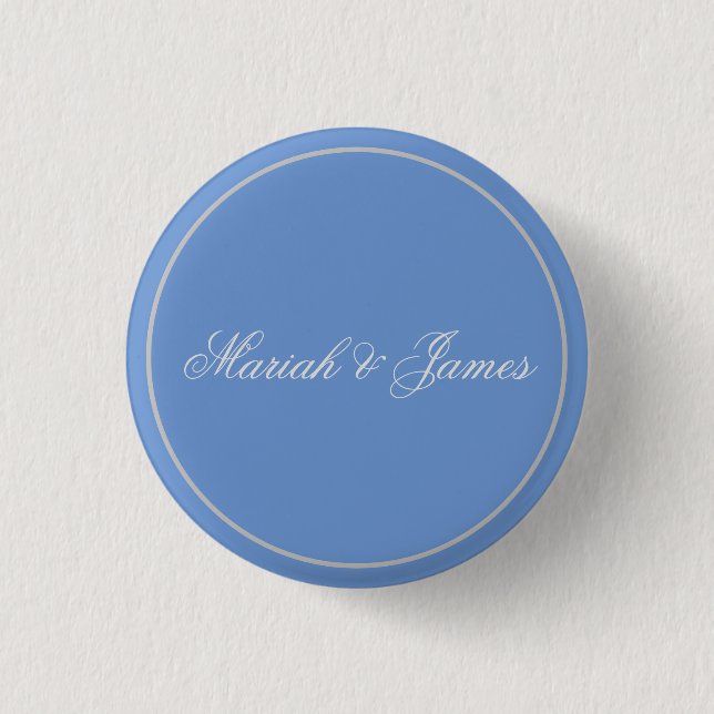 Blue Plain Elegant Minimalist Names Calligraphy Button (Front)