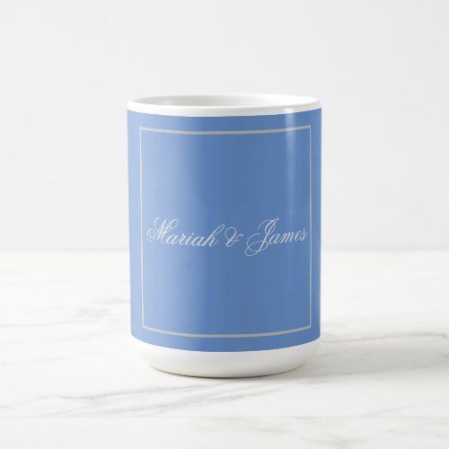 Blue Plain Elegant Minimalist Names Calligraphy Coffee Mug