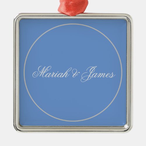 Blue Plain Elegant Minimalist Names Calligraphy Metal Ornament