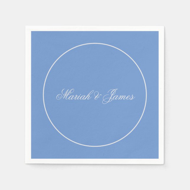 Blue Plain Elegant Minimalist Names Calligraphy Napkins (Front)