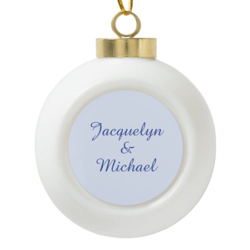 Blue Plain Elegant Modern Calligraphy Name Ceramic Ball Christmas Ornament