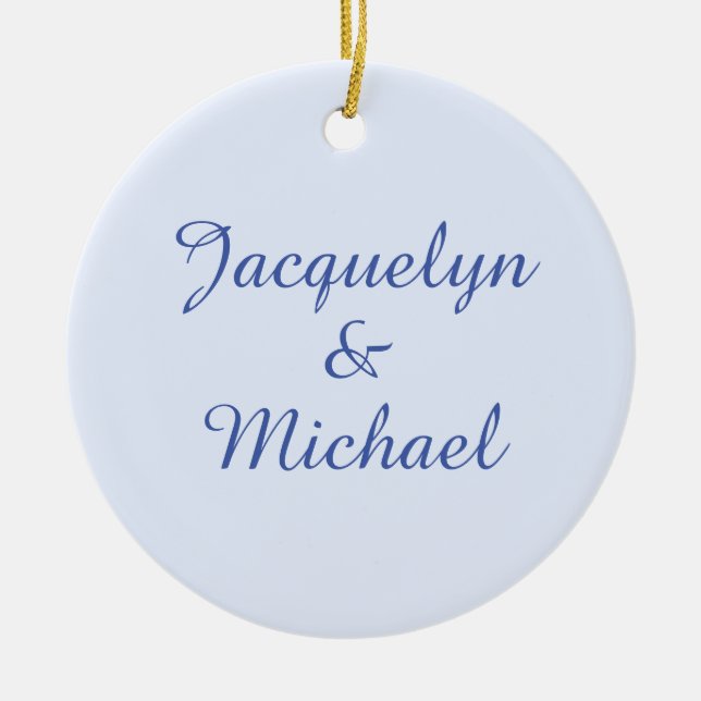 Blue Plain Elegant Modern Calligraphy Name Ceramic Ornament (Front)