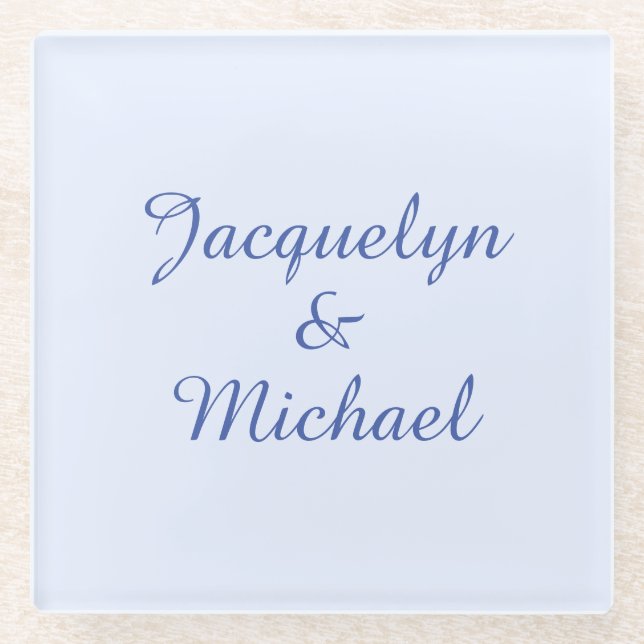 Blue Plain Elegant Modern Calligraphy Name Glass Coaster (Front)