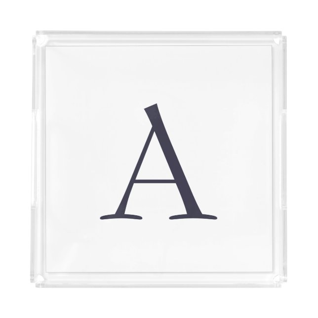 Blue Plain Elegant Modern Monogram Initial Acrylic Tray (Front)
