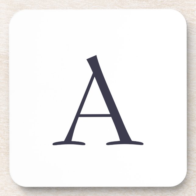 Blue Plain Elegant Modern Monogram Initial Beverage Coaster (Front)