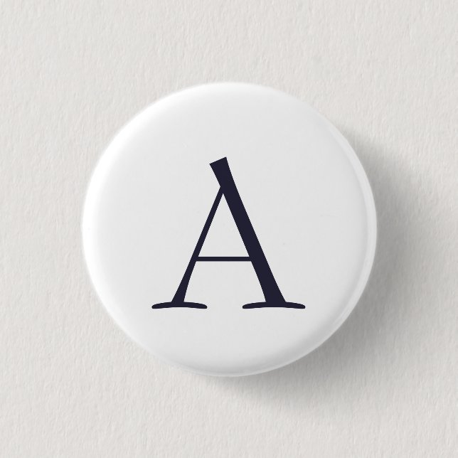 Blue Plain Elegant Modern Monogram Initial Button (Front)