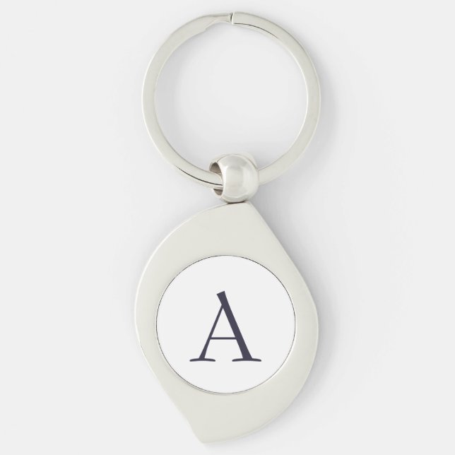 Blue Plain Elegant Modern Monogram Initial Keychain (Front)