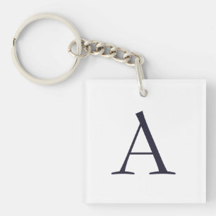 Blue Plain Elegant Modern Monogram Initial Keychain