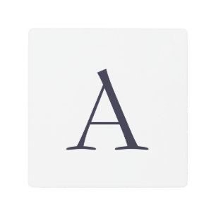 Blue Plain Elegant Modern Monogram Initial Metal Print