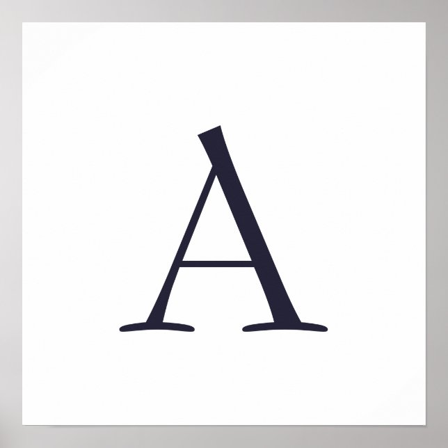 Blue Plain Elegant Modern Monogram Initial Poster (Front)