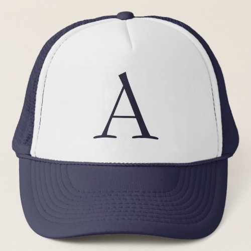 Blue Plain Elegant Modern Monogram Initial Trucker Hat
