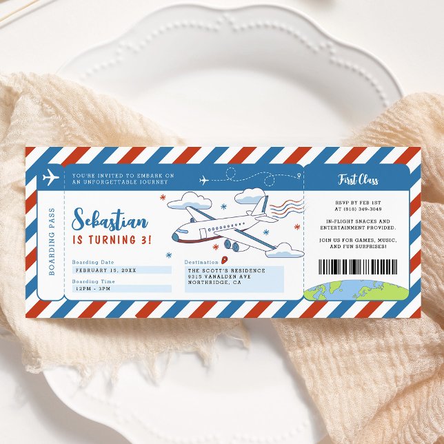 Blue Plane Boarding Pass Birthday Ticket Invitation (Creator Uploaded)