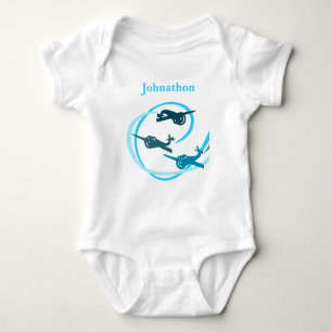 Blue planes with swirling vapor trails baby bodysuit