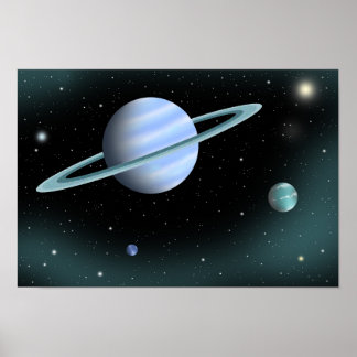 Blue planet crowned with ring. poster