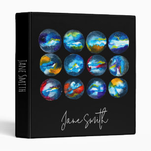Blue planet nebula galaxy watercolor 3 ring binder