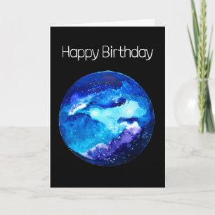 Blue planet nebula galaxy watercolor card