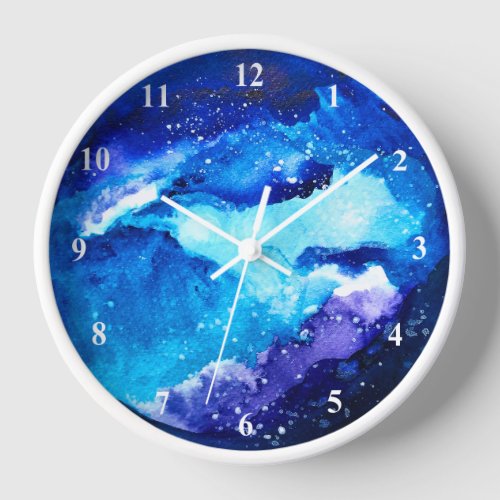 Blue planet nebula galaxy watercolor clock