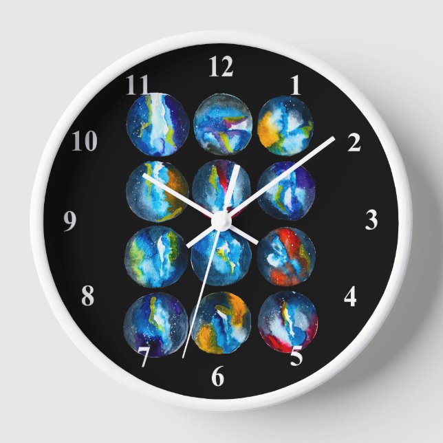 Blue planet nebula galaxy watercolor clock (Front)