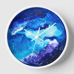 Blue planet nebula galaxy watercolor clock