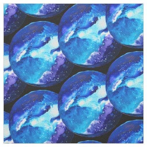 Blue planet nebula galaxy watercolor fabric