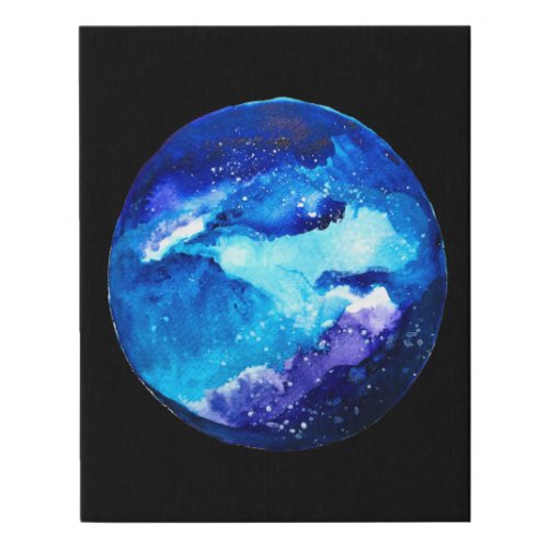 Blue planet nebula galaxy watercolor faux canvas print