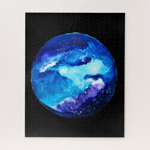 Blue planet nebula galaxy watercolor jigsaw puzzle