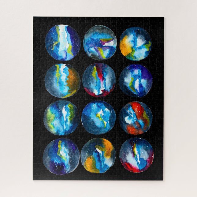 Blue planet nebula galaxy watercolor jigsaw puzzle (Vertical)