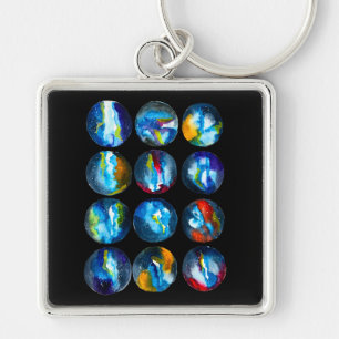Blue planet nebula galaxy watercolor keychain