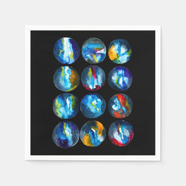Blue planet nebula galaxy watercolor napkins (Front)