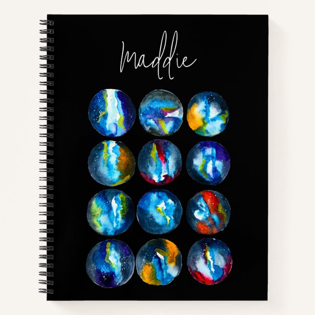 Blue planet nebula galaxy watercolor notebook (Front)