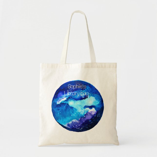 Blue planet nebula galaxy watercolor tote bag (Front)