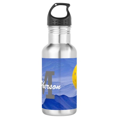 Blue Planet Pickleball Monogram and Name Stainless Steel Water Bottle