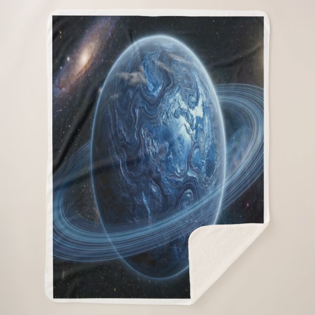 Blue Planet with Blue Rings Sherpa Blanket (Front)