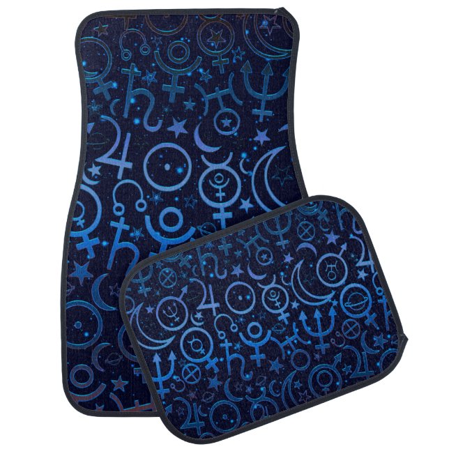 Blue Planetary Symbols Mystical Universe Planets Car Floor Mat (Set)