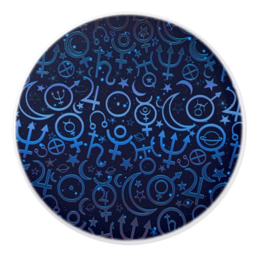 Blue Planetary Symbols Mystical Universe Planets Ceramic Knob