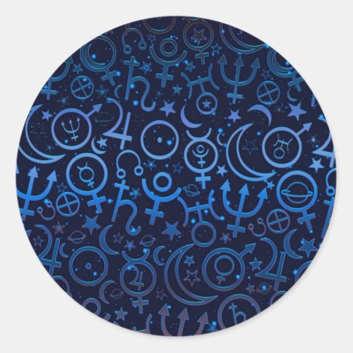 Blue Planetary Symbols Mystical Universe Planets Classic Round Sticker
