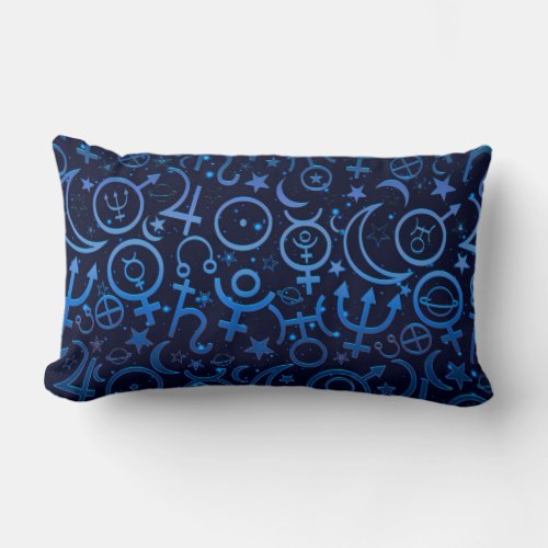 Blue Planetary Symbols Mystical Universe Planets Lumbar Pillow