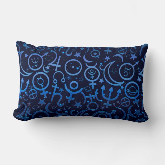 Blue Planetary Symbols Mystical Universe Planets Lumbar Pillow (Front)
