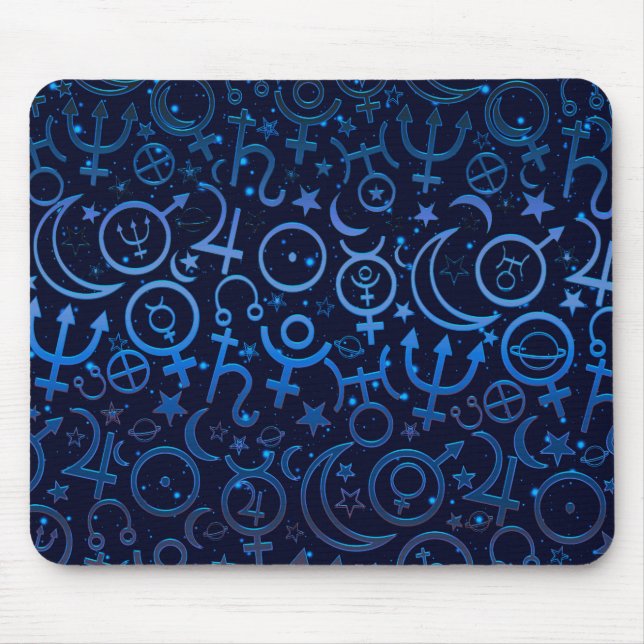 Blue Planetary Symbols Mystical Universe Planets Mouse Pad (Front)