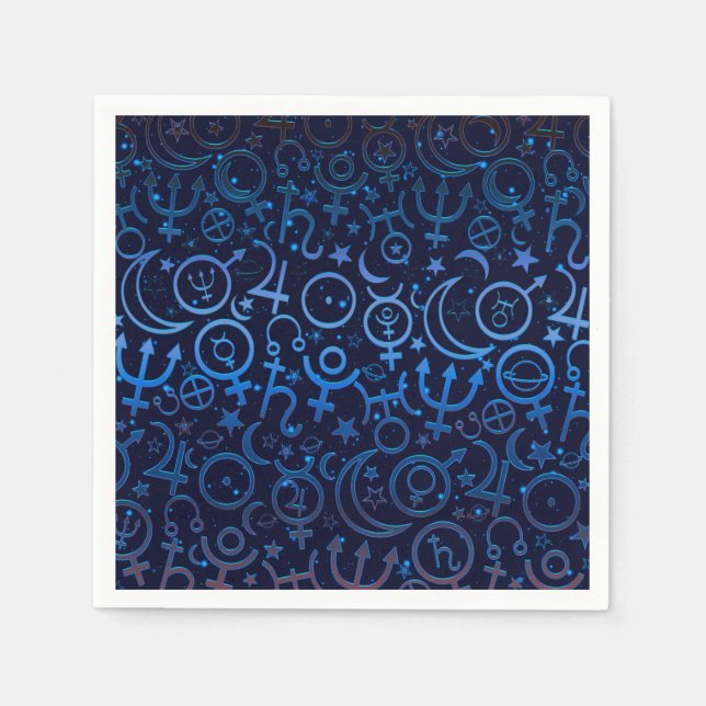 Blue Planetary Symbols Mystical Universe Planets Napkins (Front)