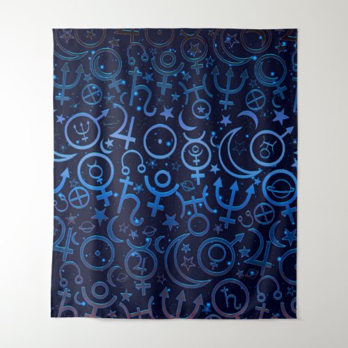 Blue Planetary Symbols Mystical Universe Planets Tapestry