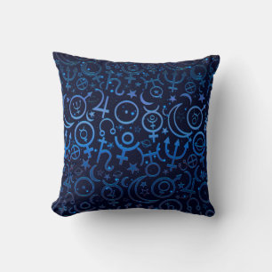 Blue Planetary Symbols Mystical Universe Planets Throw Pillow