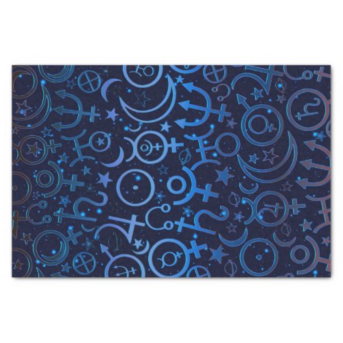 Blue Planetary Symbols Mystical Universe Planets Tissue Paper