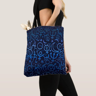 Blue Planetary Symbols Mystical Universe Planets Tote Bag